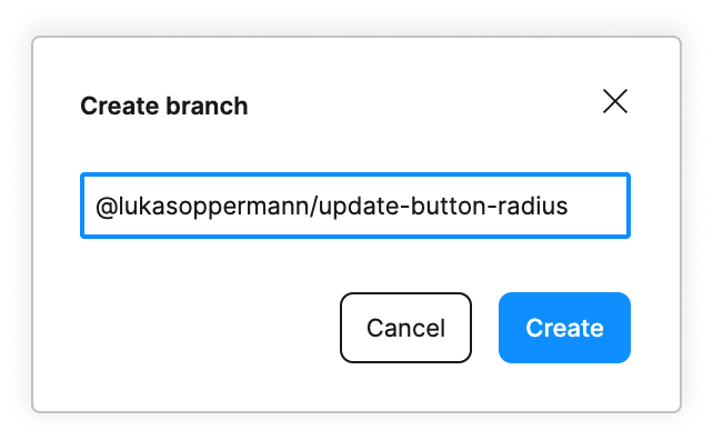 Screenshot showing the create branch dialog in figma